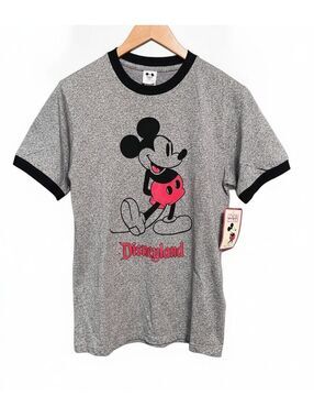 Disneyland Mickey Mouse Gray Ringer Tee Vintage Retro Womens S Y2K Grunge Japan